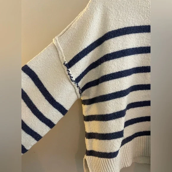 By Together from Anthropology Cream with Navy Blue Stripes Sweater - Picture 3 of 5